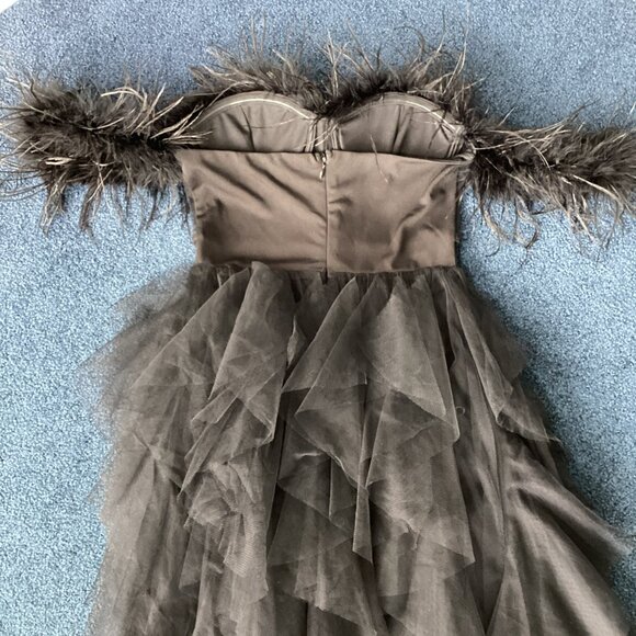 Black Feathered Ruffled Mesh Corset Maxi Dress - Small - Picture 4 of 10